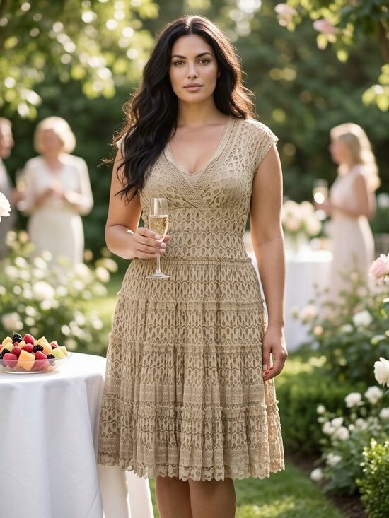 Max Studio Dresses & Skirts - Max Studio Taupe Stretch Lace Midi Dress (L) Fit & Flare Vintage Y2K Coquette